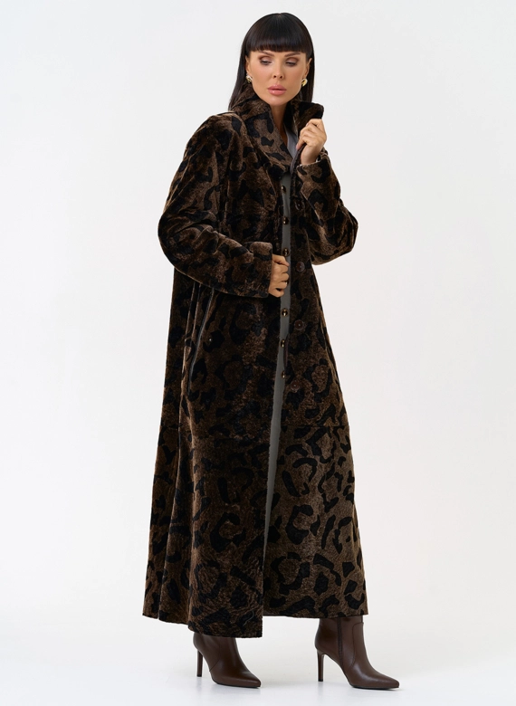 Женская натуральная дубленка с леопардовым принтом фото