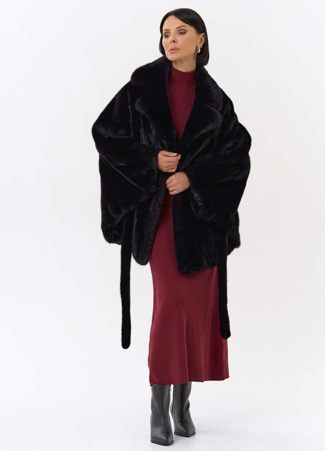 фото Шуба из меха норки с английским воротником в цвете баклажан модель № 31829