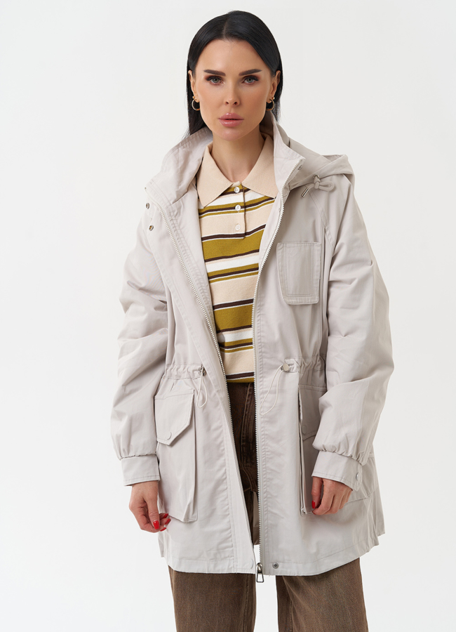 Ветровка женская с капюшоном модель № 30457 меха малина