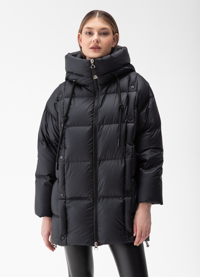 Женский пуховик с капюшоном  модель № 28008 меха малина