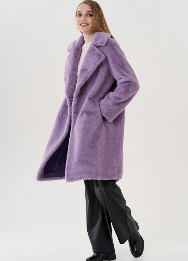 Женского пальто из эко меха на пуговицах модель № 25741 универмаг малина