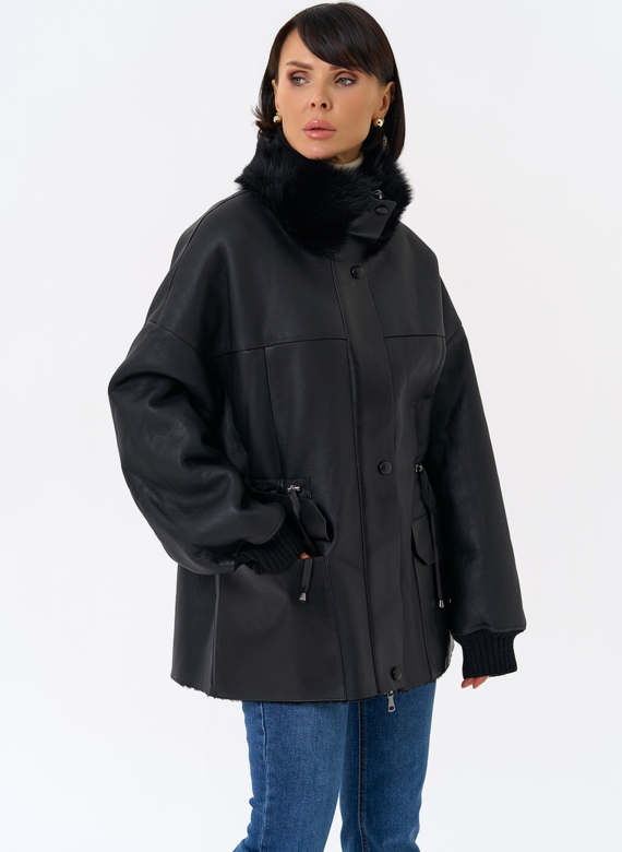 Женская натуральная дубленка с воротником стойкой