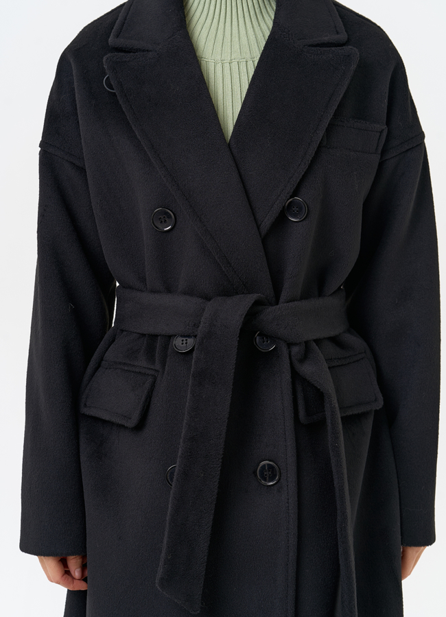 Женское двубортное пальто черного цвета модель № 31623 универмаг малина