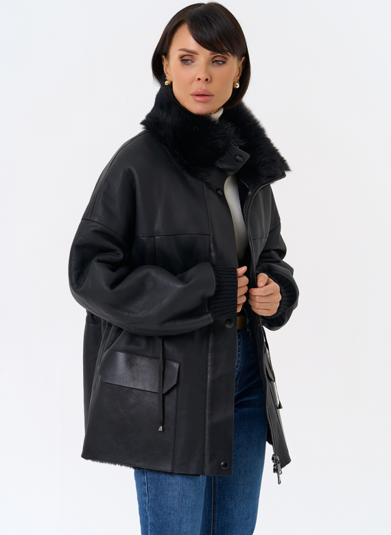 Женская натуральная дубленка с воротником стойкой