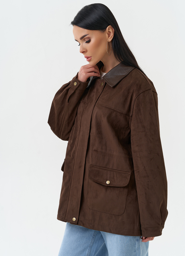 Женская парка из эко замши коричневого цвета модель № 30376 универмаг малина