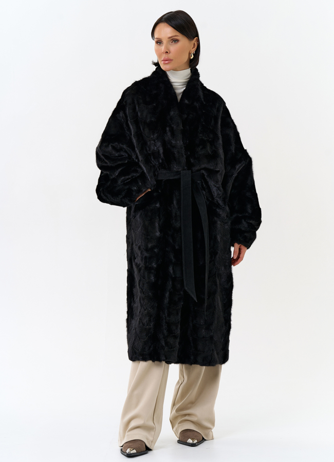 Шуба из меха норки с поясом модель № 31183 в кредит