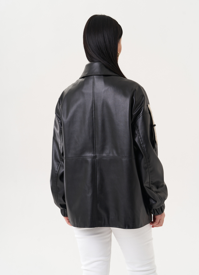 Куртка-рубашка из эко кожи с контрастными вставками модель № 27161 универмаг малина