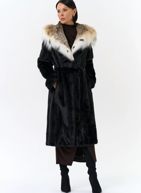 Норковая шуба с рысью в черном цвете