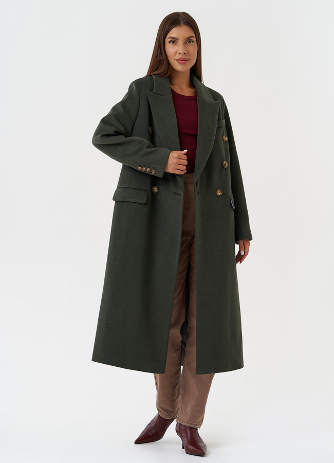 Длинное двубортное пальто с английским воротником модель № 28280 универмаг малина