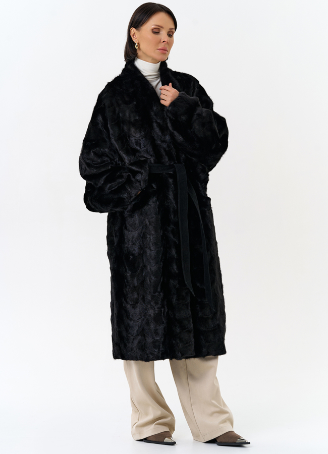 Шуба из меха норки с поясом модель № 31183 универмаг малина