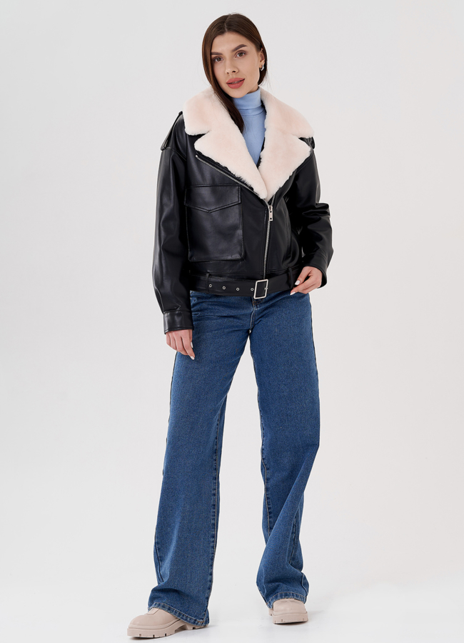 Куртка косуха на утеплении со съемным натуральным мехом модель № 2273 в рассрочку