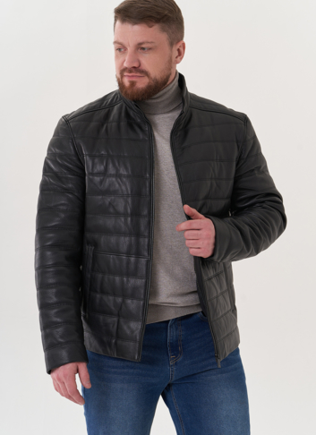 Мужская куртка из натуральной кожи черного цвета