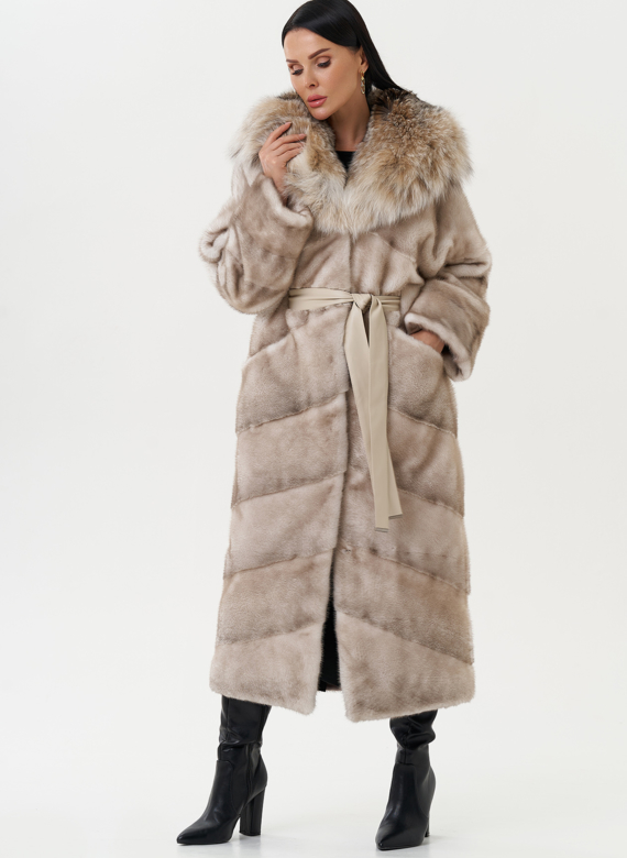 Женская норковая шуба с капюшоном из рыси