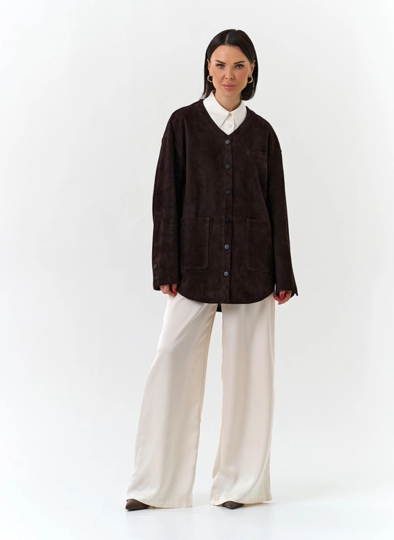 Удлиненная куртка из натуральной замши