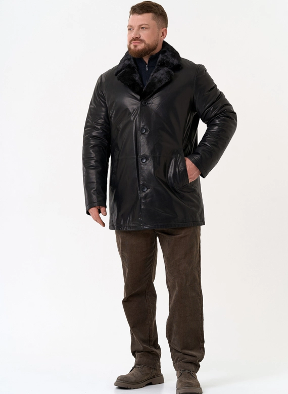 Мужская дубленка с английским воротником