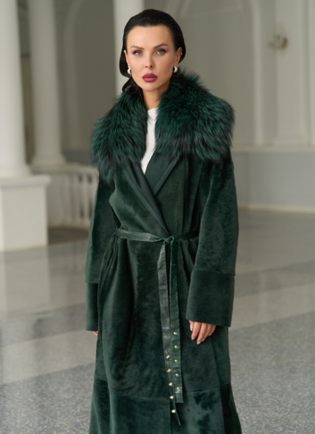 Женская двусторонняя дубленка из меха овчины Cortos с поясом из кожи питона