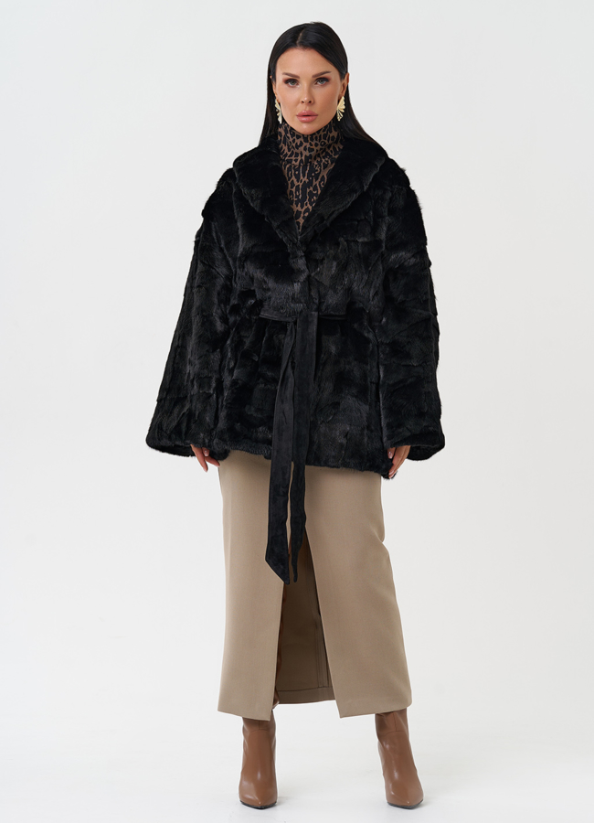 Шуба из меха норки с поясом модель № 28585 универмаг малина