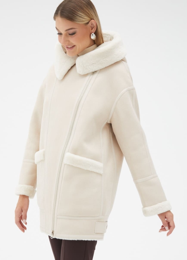 Женская удлиненная дубленка из эко кожи модель № 32023 в рассрочку