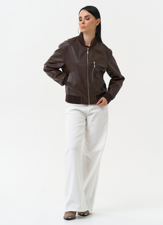 Куртка бомбер из эко кожи коричневого цвета модель № 30301 в кредит