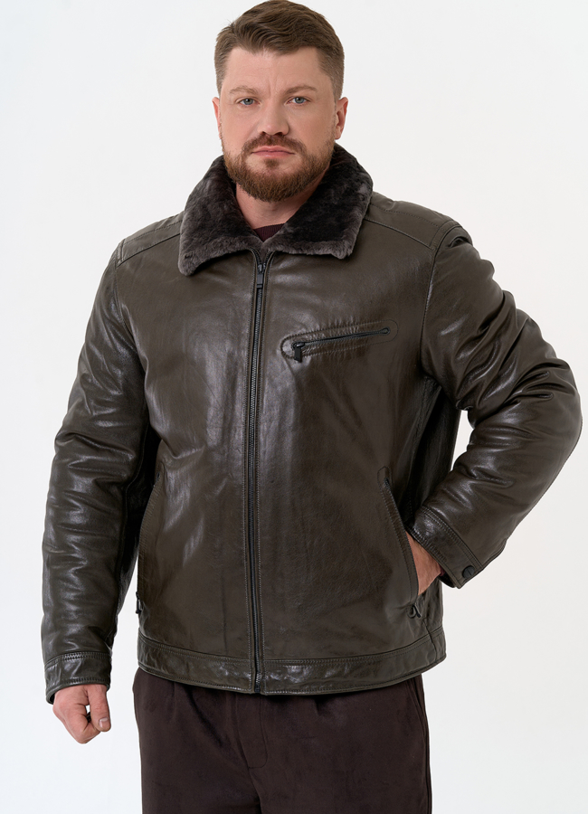 Куртка из натуральной кожи с отделкой из овчины модель № 28948 универмаг малина