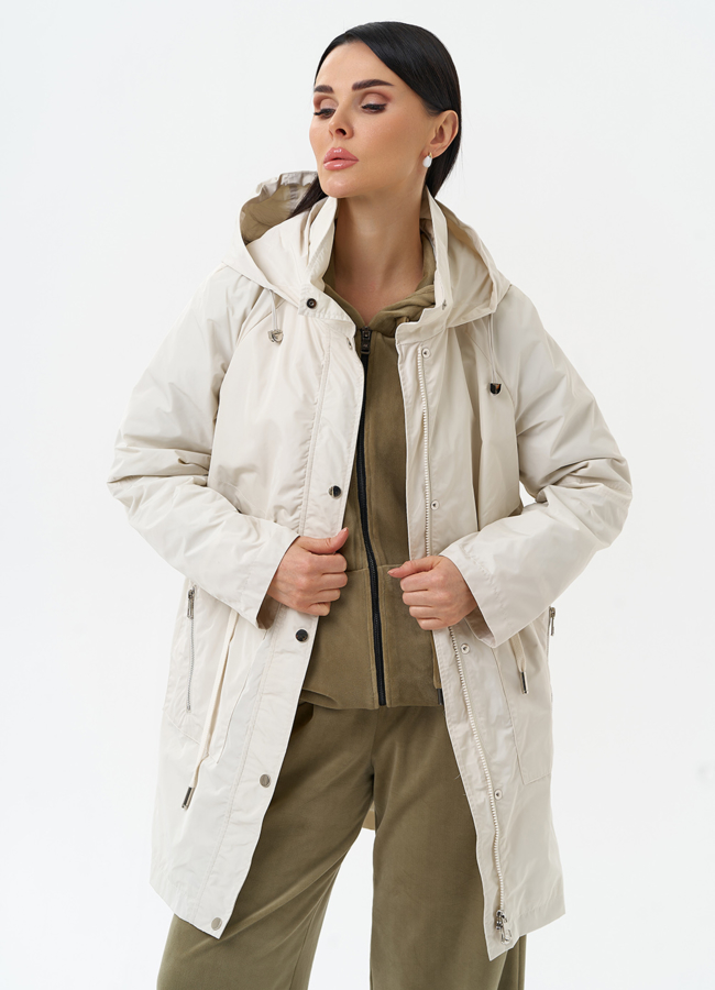 Плащ женский с капюшоном модель № 30041 меха малина