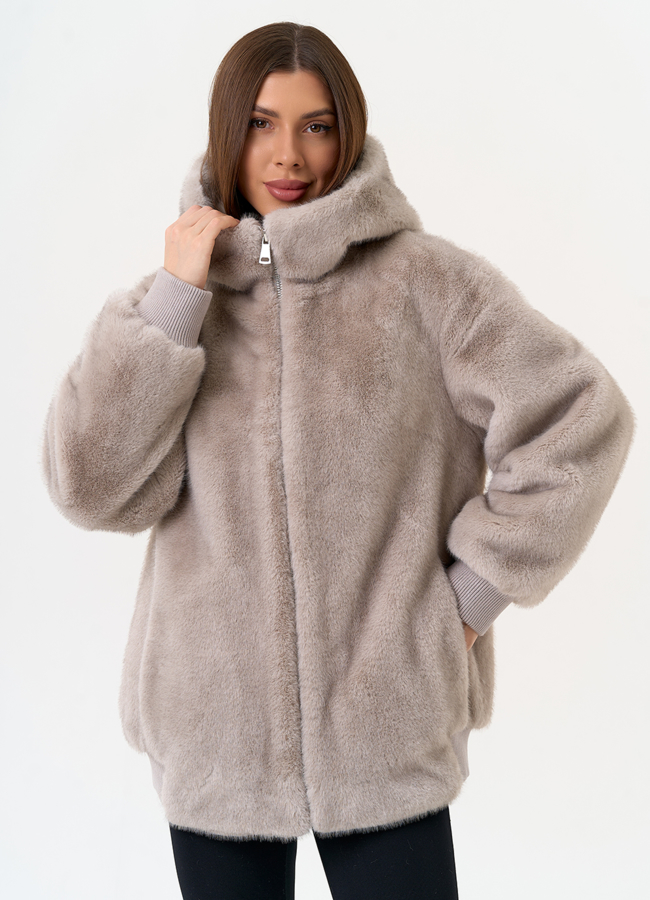 Женская куртка из эко меха с капюшоном модель № 31253 меха малина