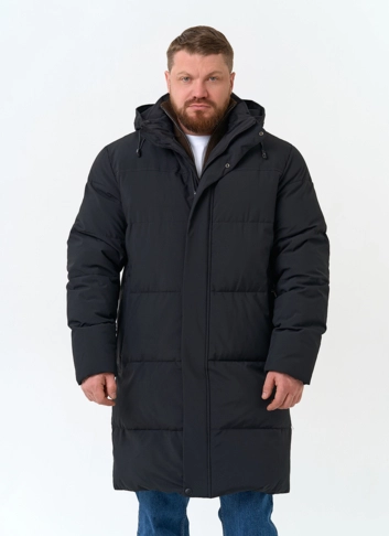 Удлиненный мужской пуховик с капюшоном фото