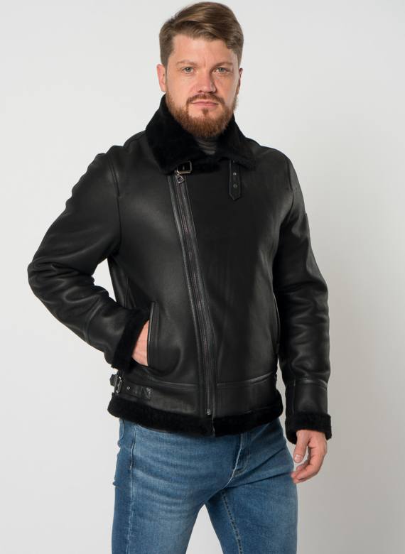 Мужская дубленка косуха в черном цвете