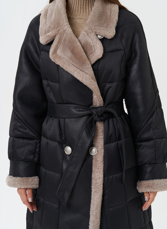 Комбинированный пуховик из эко кожи