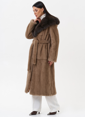 Длинная шуба из норки с куницей