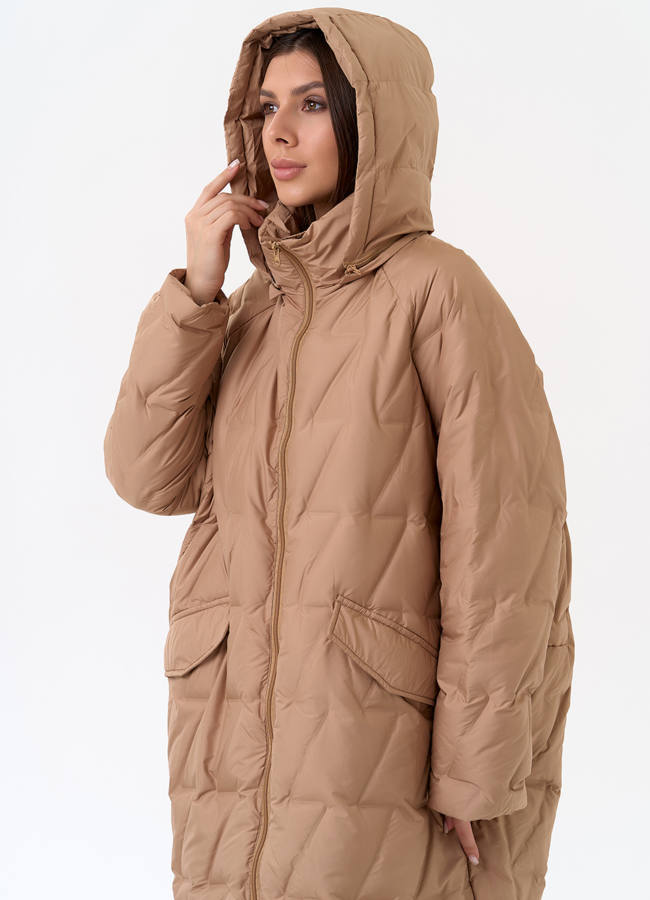 Женское свободное пальто с капюшоном модель № 31385 в рассрочку