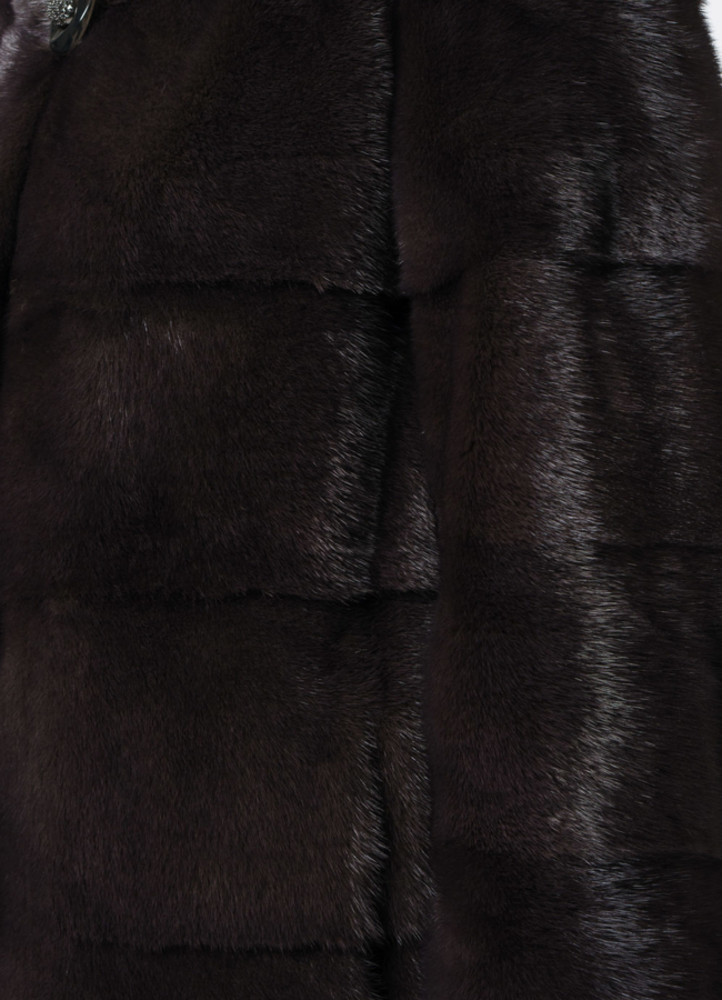 Норковая шуба с воротником стойкой коричневого цвета модель № 26159 универмаг малина