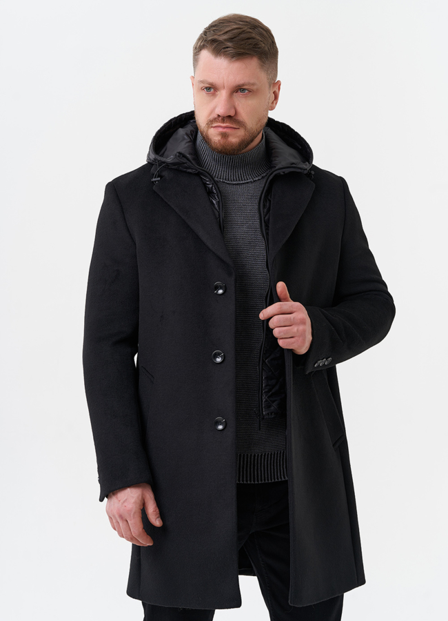 Мужское пальто черного цвета модель № 28676 универмаг малина